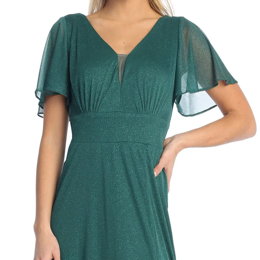 Celavie 6583-L Full Length A-Line Short Sleeve Dress with Slit