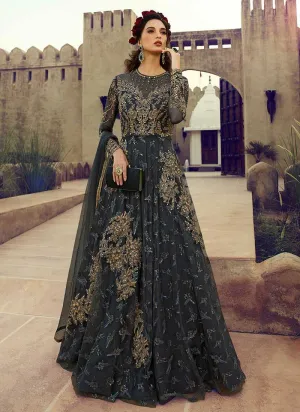 Charcol Grey Heavy Embroidered Gown Style Anarkali Suit