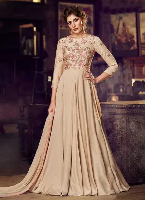 Chikoo Floral Embroidered Anarkali Style Gown
