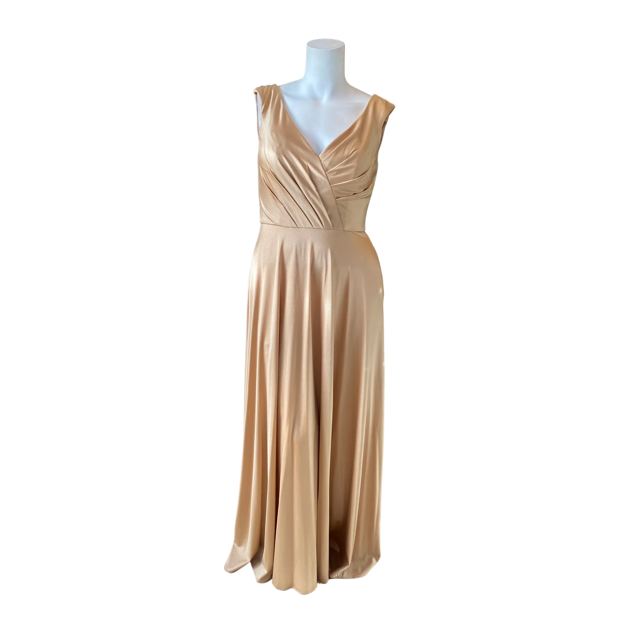 CHRISTINA WU Style 48010 Long Satin Gown Gold Size 14 NWT