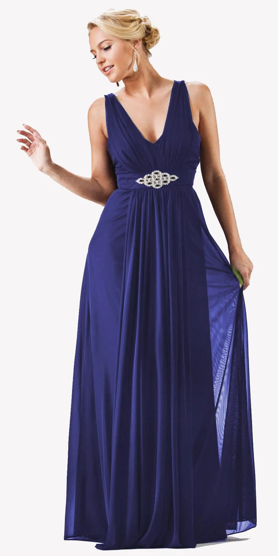 Cinderella Divine 3914 Chiffon Semi Formal Dress Long Empire Waist