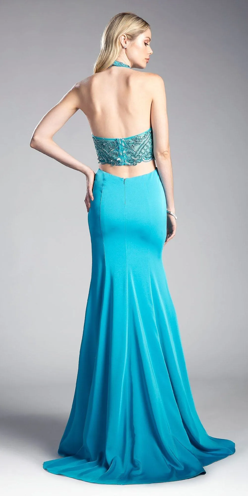 Cinderella Divine 85201 Keyhole Bodice Long Dress Side Cut-Outs