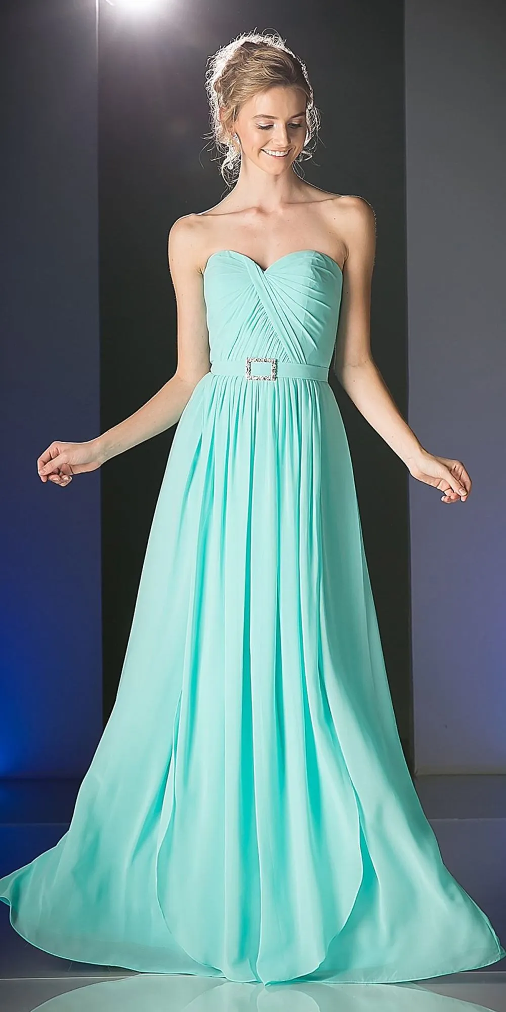 Cinderella Divine C7460 Flowy Chiffon Strapless Dress Full Length Dress