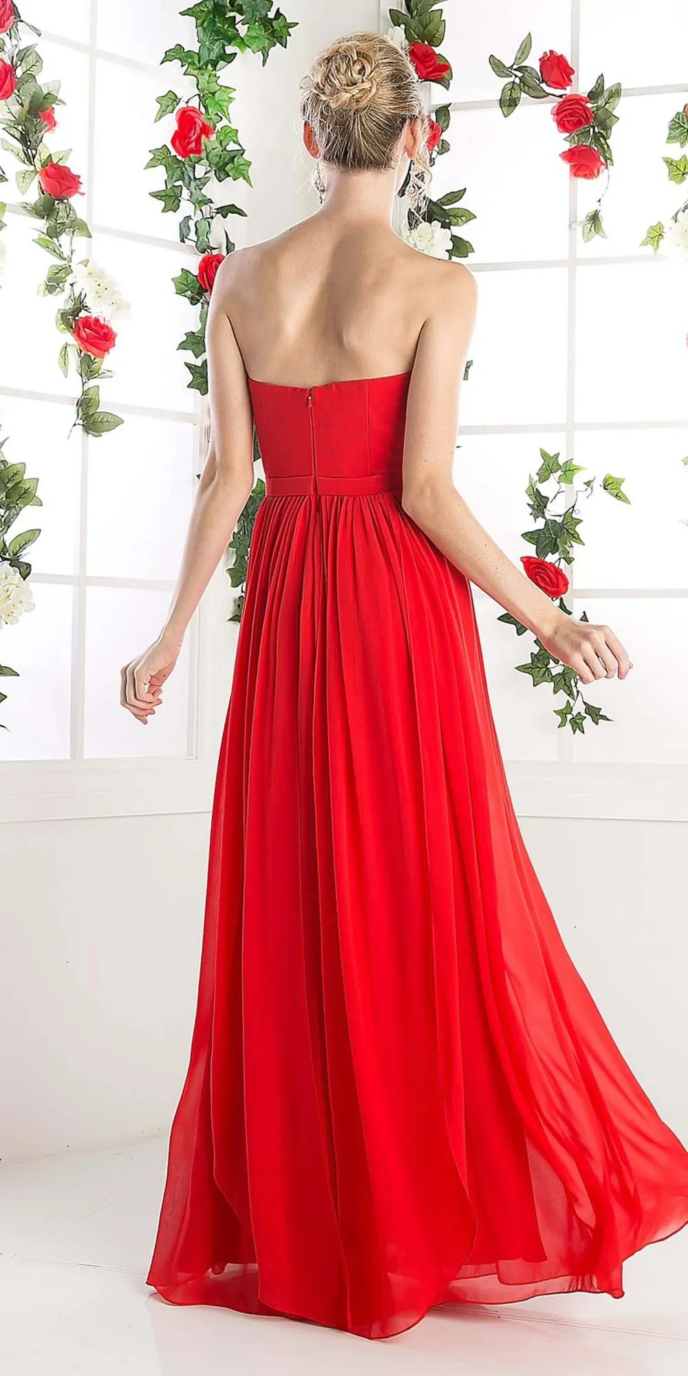 Cinderella Divine C7460 Flowy Chiffon Strapless Dress Full Length Dress