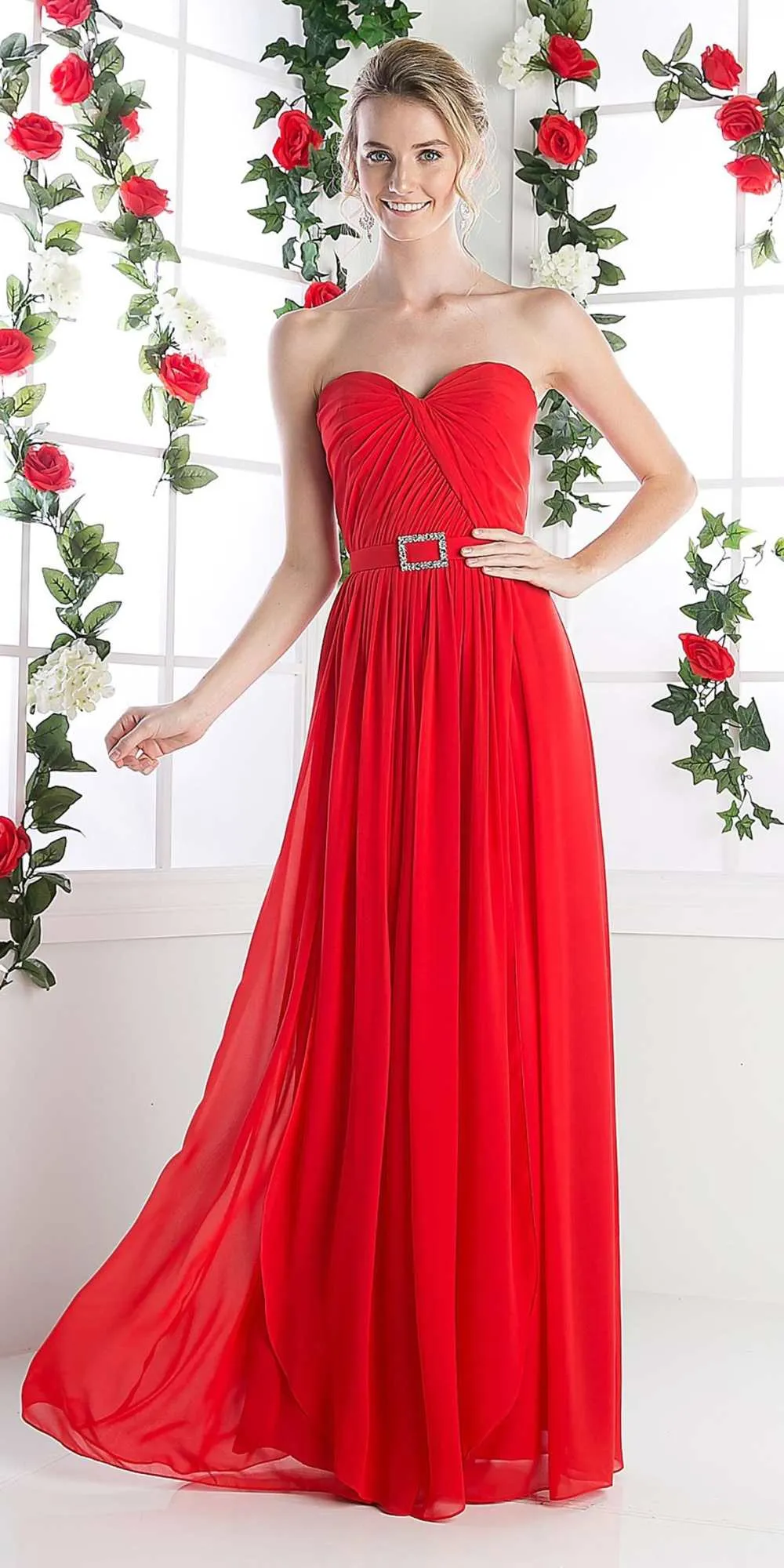Cinderella Divine C7460 Flowy Chiffon Strapless Dress Full Length Dress