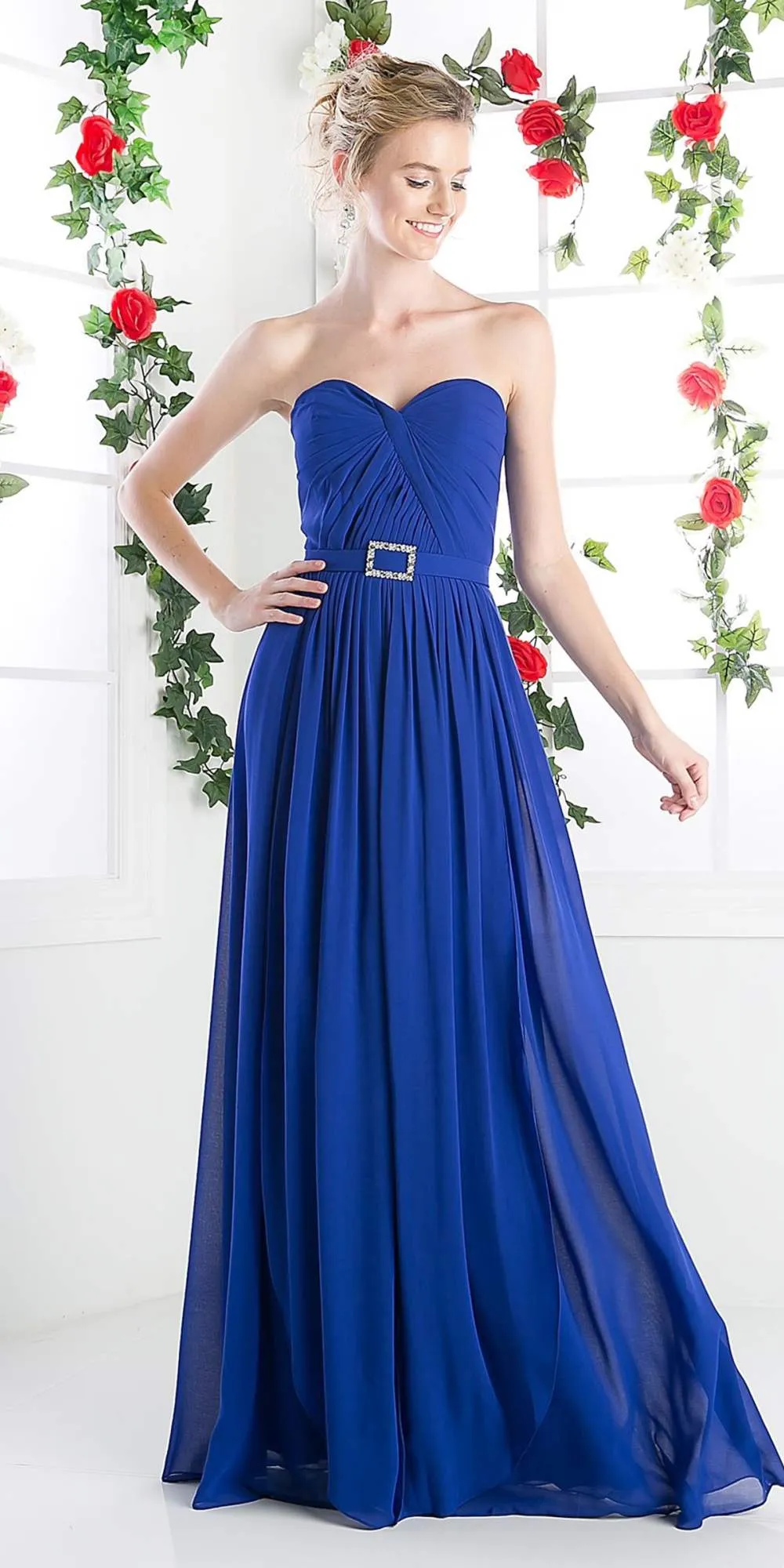 Cinderella Divine C7460 Flowy Chiffon Strapless Dress Full Length Dress
