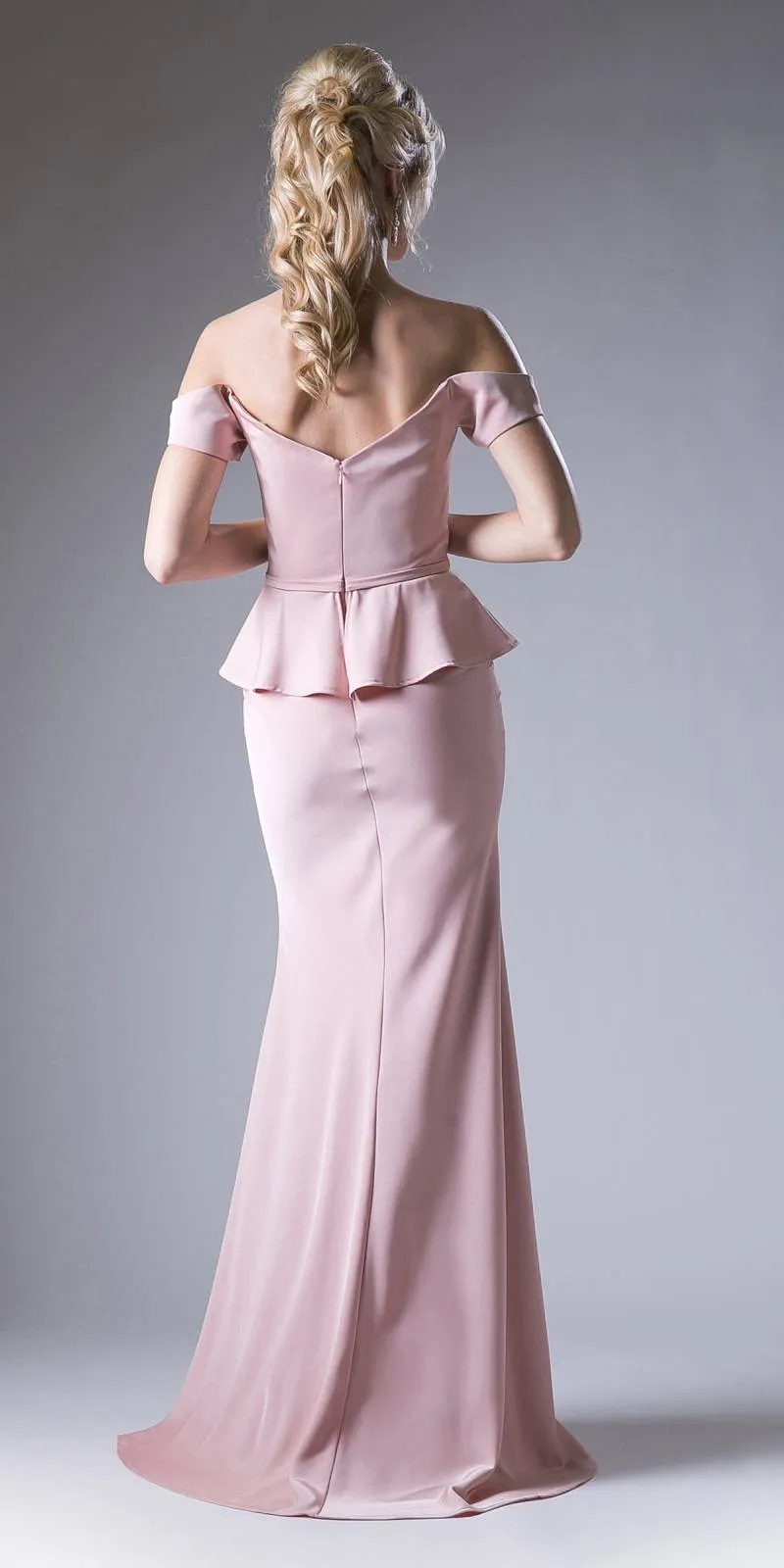 Cinderella Divine CF134 Off the Shoulder Dress Long Peplum Skirt Back Train