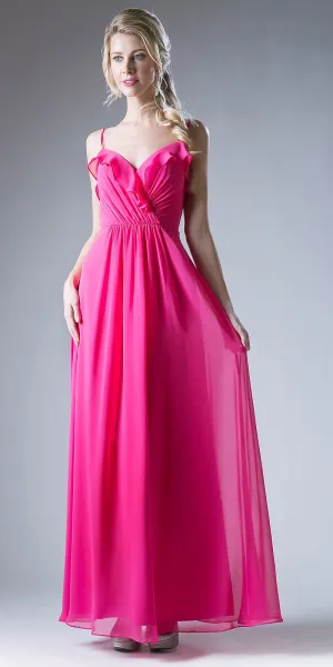 Cinderella Divine CH524 Chiffon Ruffled V-Neck A-Line Long Dress