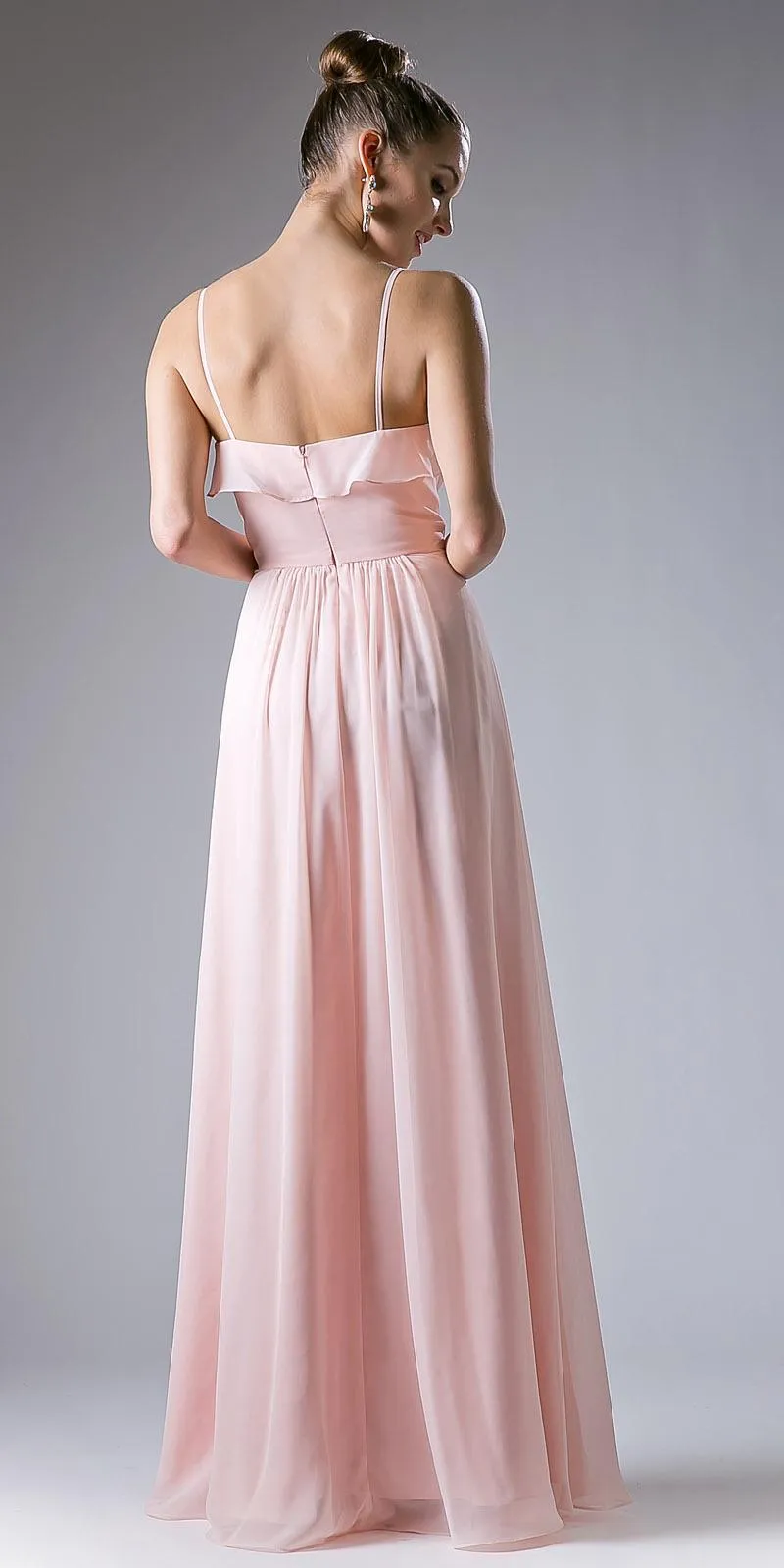Cinderella Divine CH524 Chiffon Ruffled V-Neck A-Line Long Dress