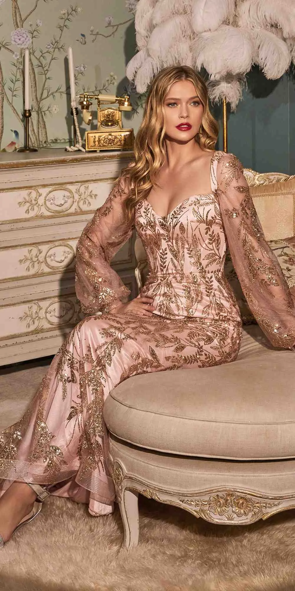 Cinderella Divine J816 Removable Long Sleeve Off the Shoulder Gown