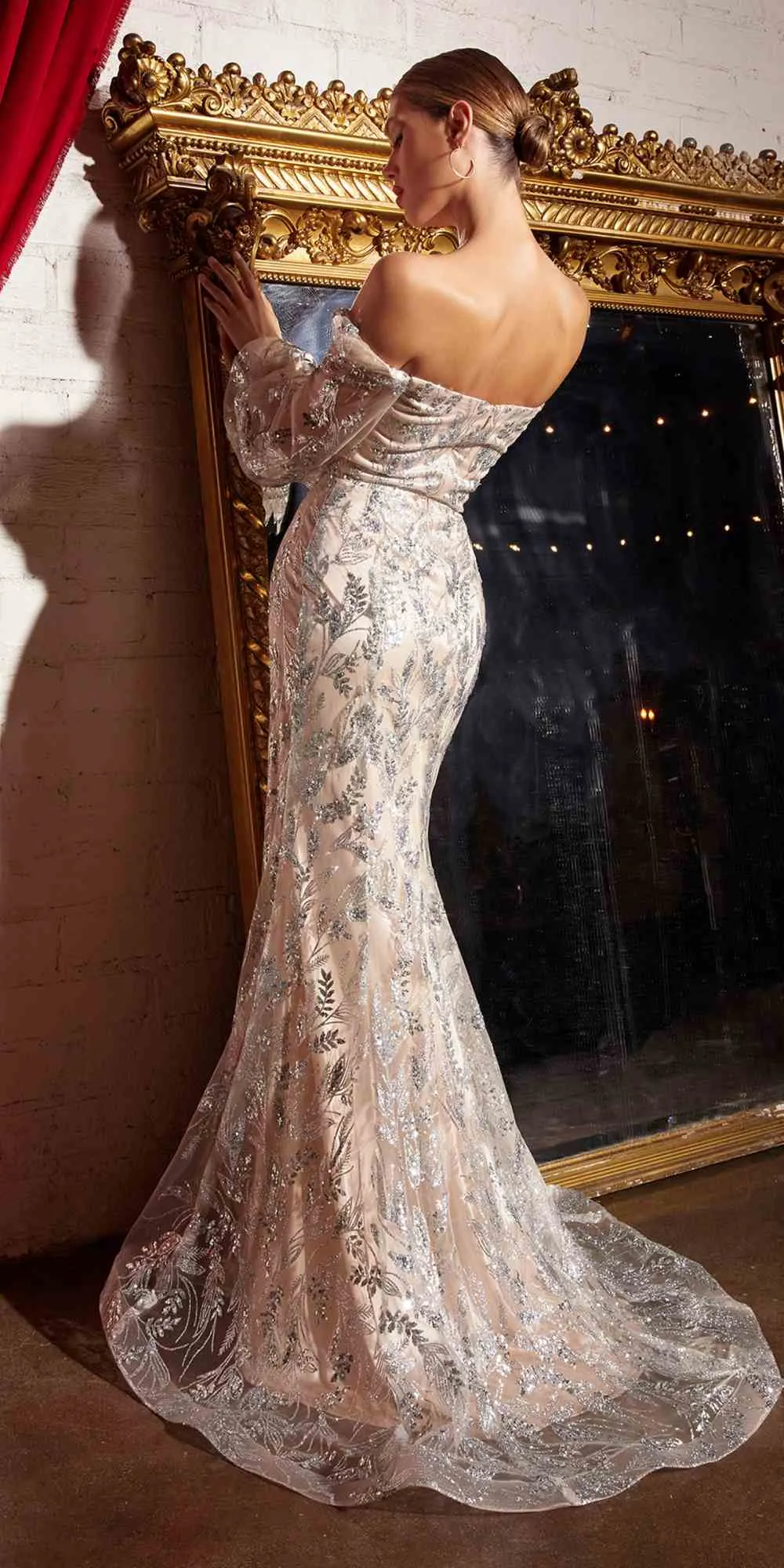 Cinderella Divine J816 Removable Long Sleeve Off the Shoulder Gown