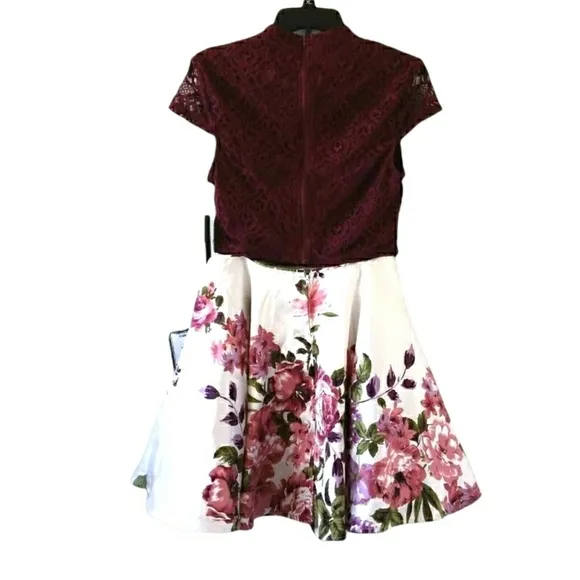 City Studio Semi-Formal Floral/Lace 2-Piece Dress