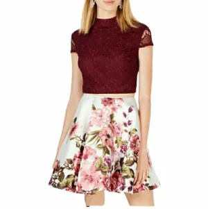 City Studio Semi-Formal Floral/Lace 2-Piece Dress