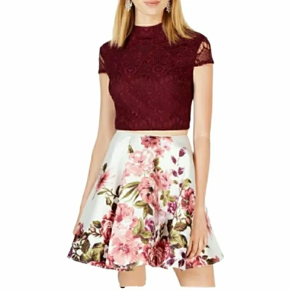 City Studio Semi-Formal Floral/Lace 2-Piece Dress