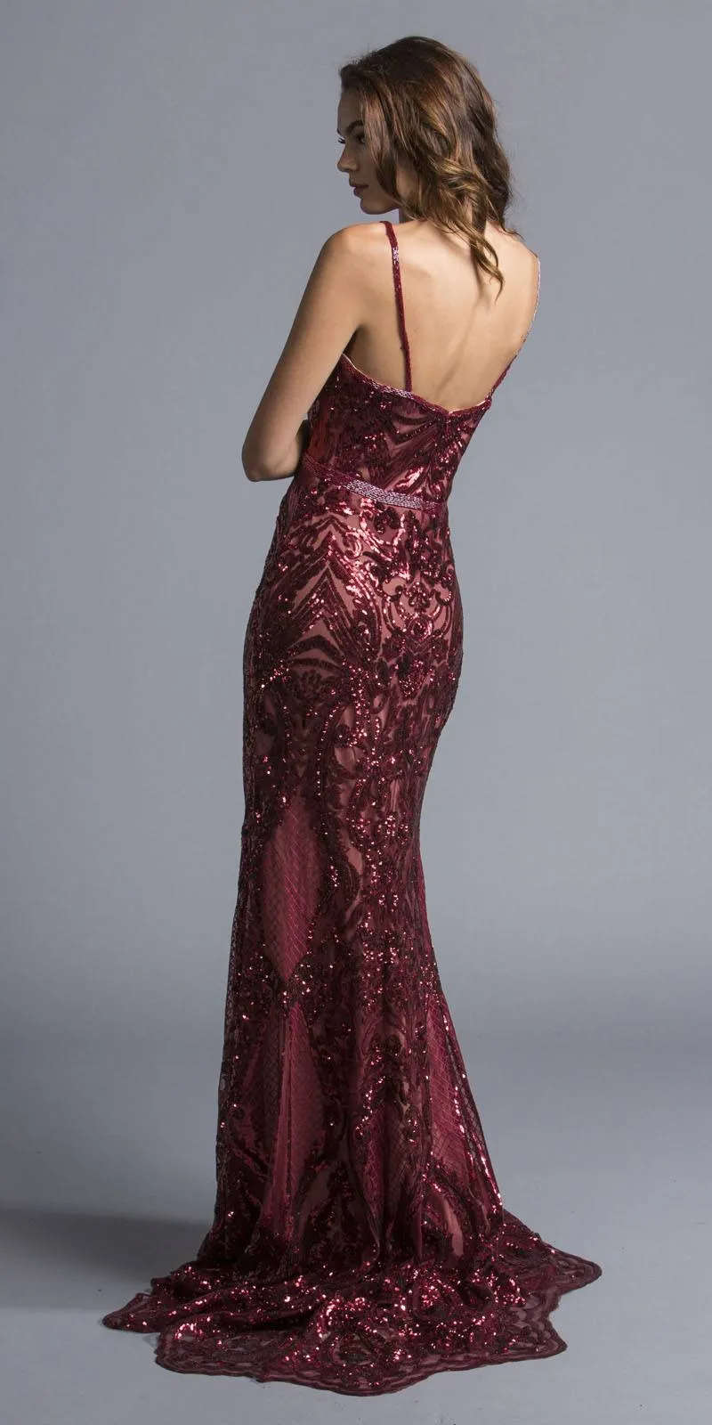 CLEARANCE - Aspeed L1982 Long Sequins Navy Blue Evening Gown V-Neck (Size XS)