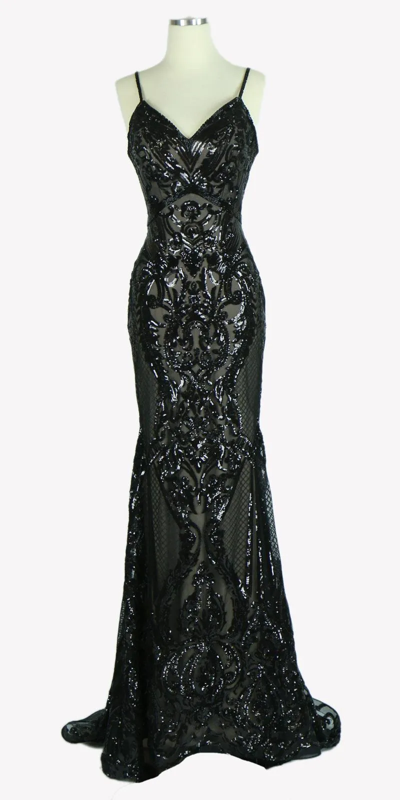 CLEARANCE - Aspeed L1982 Long Sequins Navy Blue Evening Gown V-Neck (Size XS)