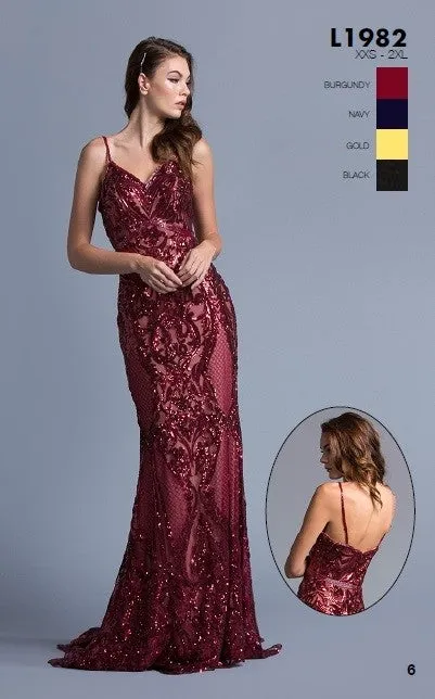 CLEARANCE - Aspeed L1982 Long Sequins Navy Blue Evening Gown V-Neck (Size XS)