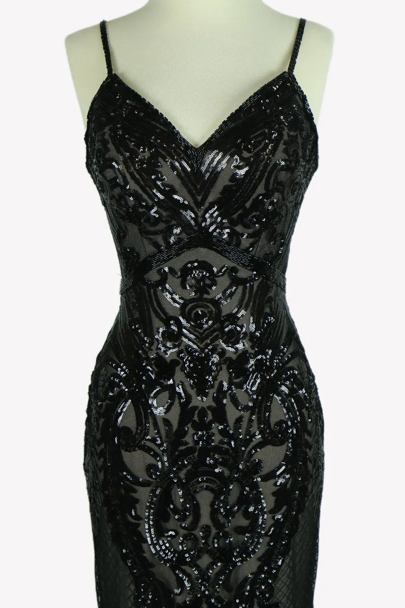 CLEARANCE - Aspeed L1982 Long Sequins Navy Blue Evening Gown V-Neck (Size XS)