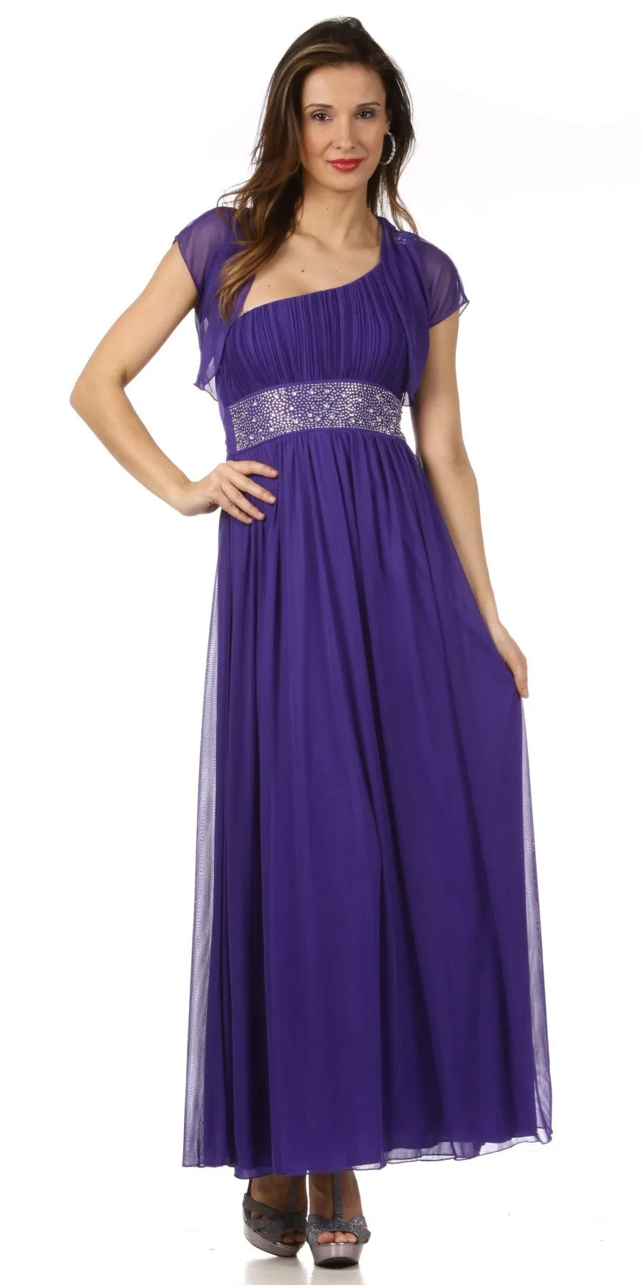 CLEARANCE - Celavie 2095L Long Black One Shoulder Gown Chiffon Empire (Size M)