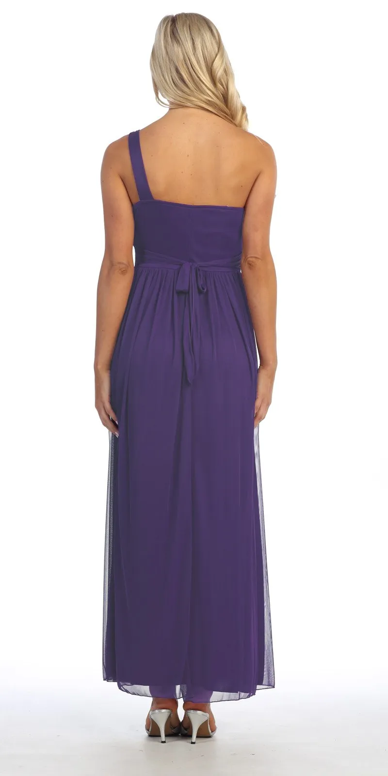 CLEARANCE - Celavie 2095L Long Black One Shoulder Gown Chiffon Empire (Size M)