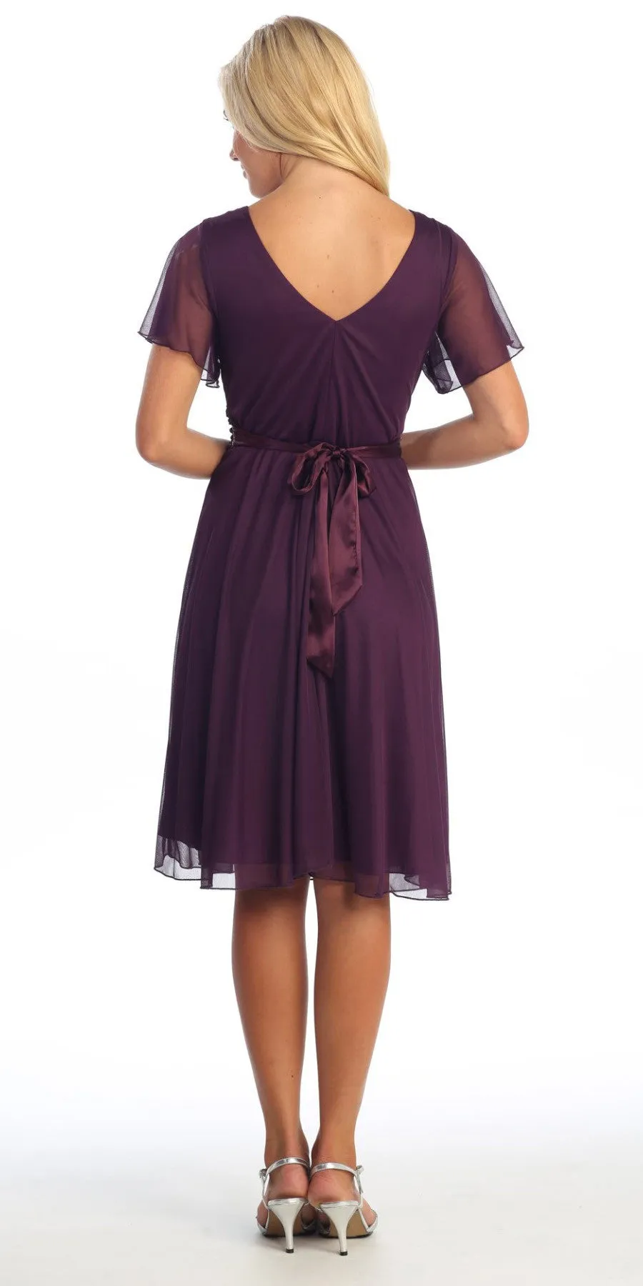 CLEARANCE - Celavie 2298S Short Sleeve Purple Knee Length Dress (Size M)