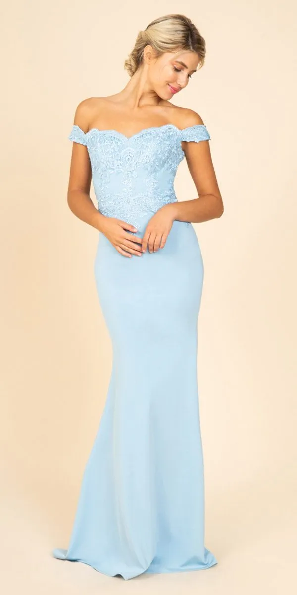 CLEARANCE - Eureka 7100 Lace Appliqued Bodice Long Dress Off-Shoulder (Size S)
