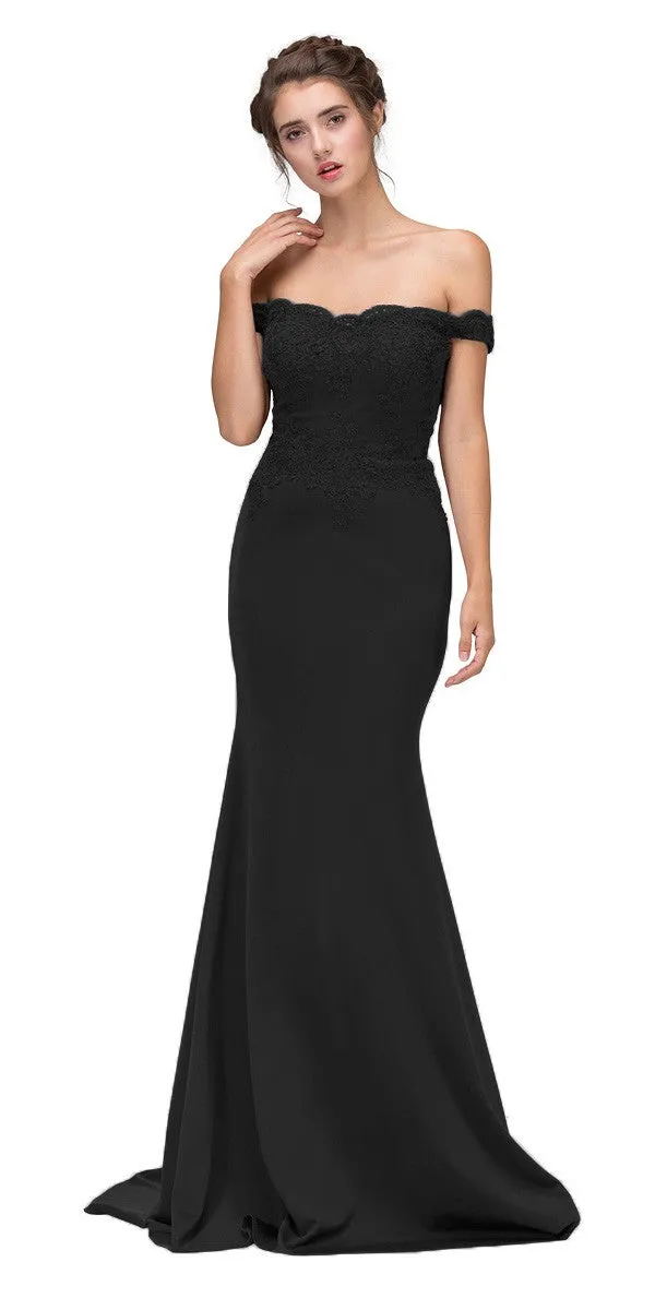 CLEARANCE - Eureka 7100 Lace Appliqued Bodice Long Dress Off-Shoulder (Size S)