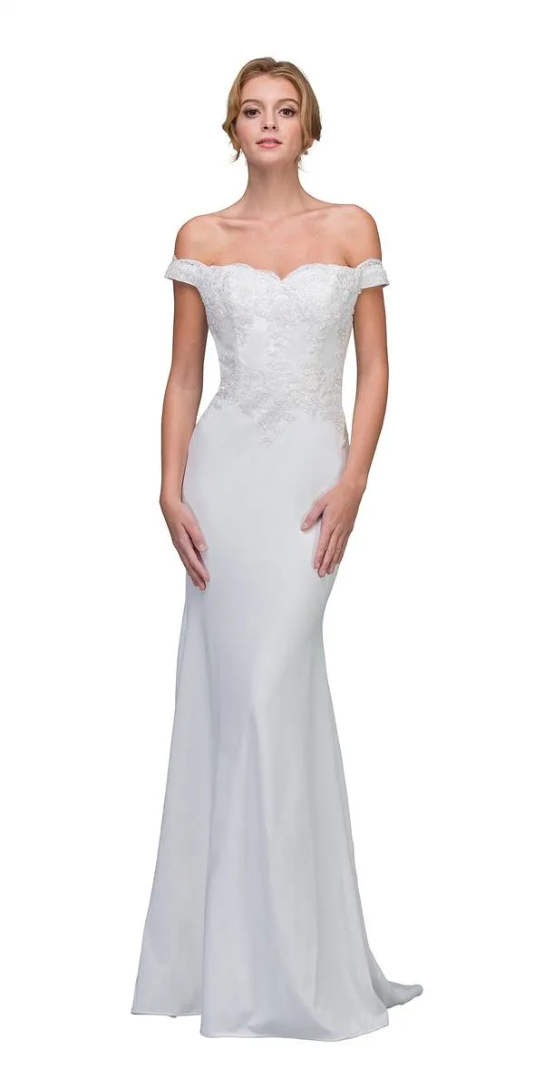 CLEARANCE - Eureka 7100 Lace Appliqued Bodice Long Dress Off-Shoulder (Size S)