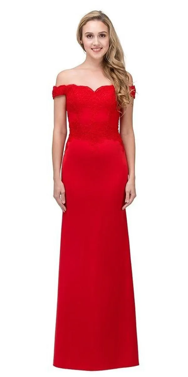 CLEARANCE - Eureka 7100 Lace Appliqued Bodice Long Dress Off-Shoulder (Size S)