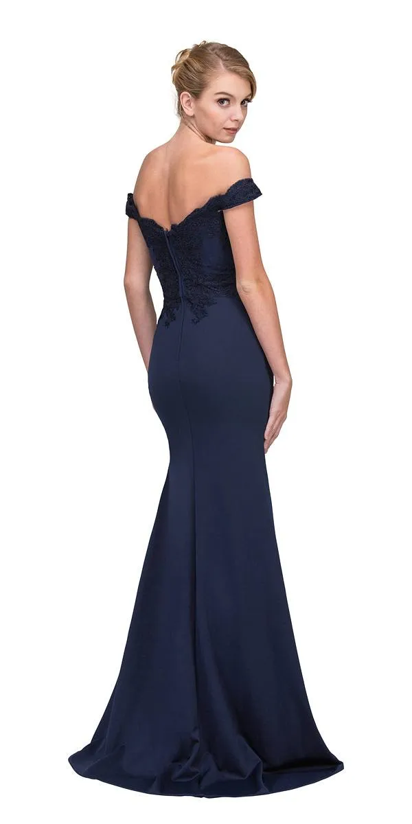 CLEARANCE - Eureka 7100 Lace Appliqued Bodice Long Dress Off-Shoulder (Size S)