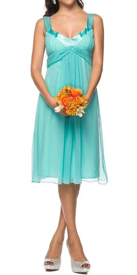 CLEARANCE - Juliet 732 Chiffon Dress Knee Length Rhinestones Straps Gown (Size S)