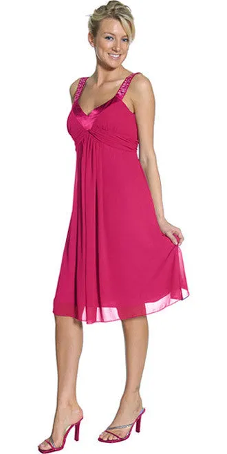CLEARANCE - Juliet 732 Chiffon Dress Knee Length Rhinestones Straps Gown (Size S)