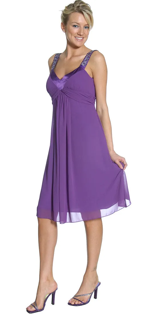 CLEARANCE - Juliet 732 Chiffon Dress Knee Length Rhinestones Straps Gown (Size S)