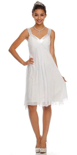 CLEARANCE - Juliet 732 Chiffon Dress Knee Length Rhinestones Straps Gown (Size S)