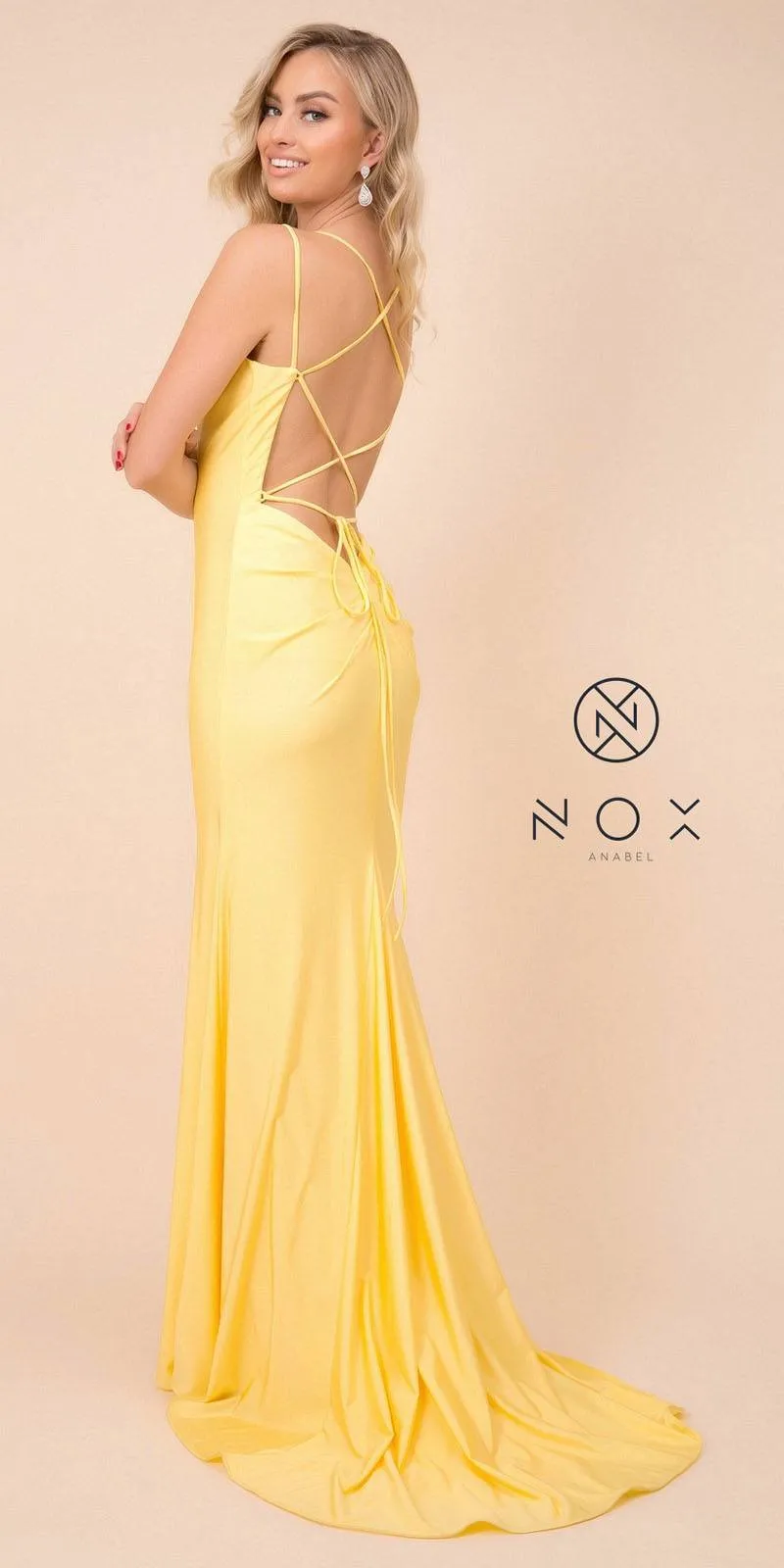 CLEARANCE - Yellow Mermaid Long Formal Dress Strappy-Back (Size Medium)