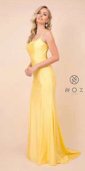 CLEARANCE - Yellow Mermaid Long Formal Dress Strappy-Back (Size Medium)