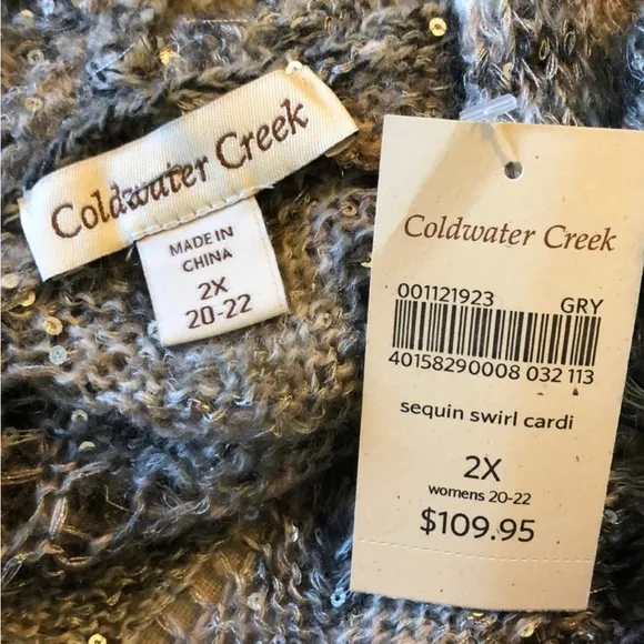 COLDWATER CREEK Sequin Swirl Open Cardigan Gray Sz 2X 20-22 $110 Brand New
