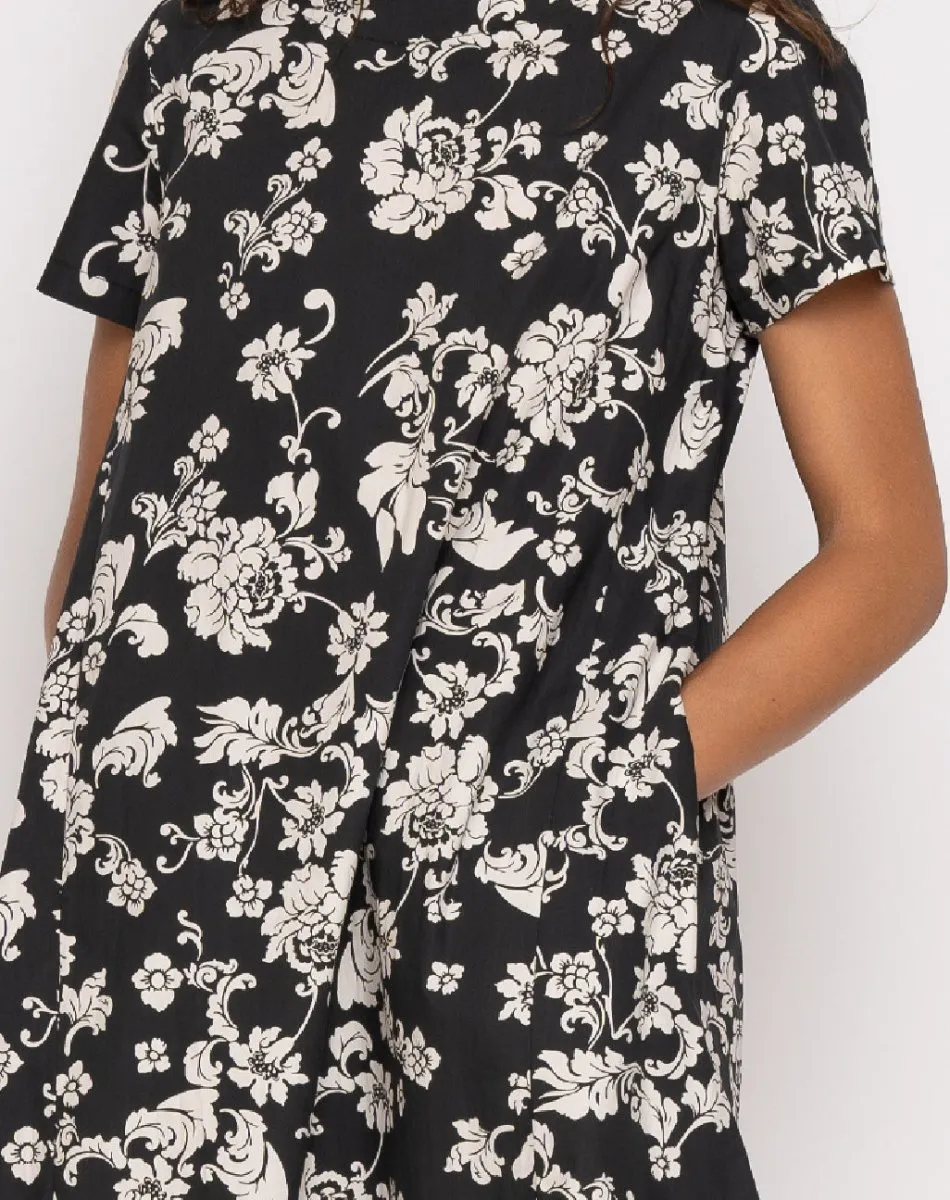 Contrast Babydoll Floral Dress