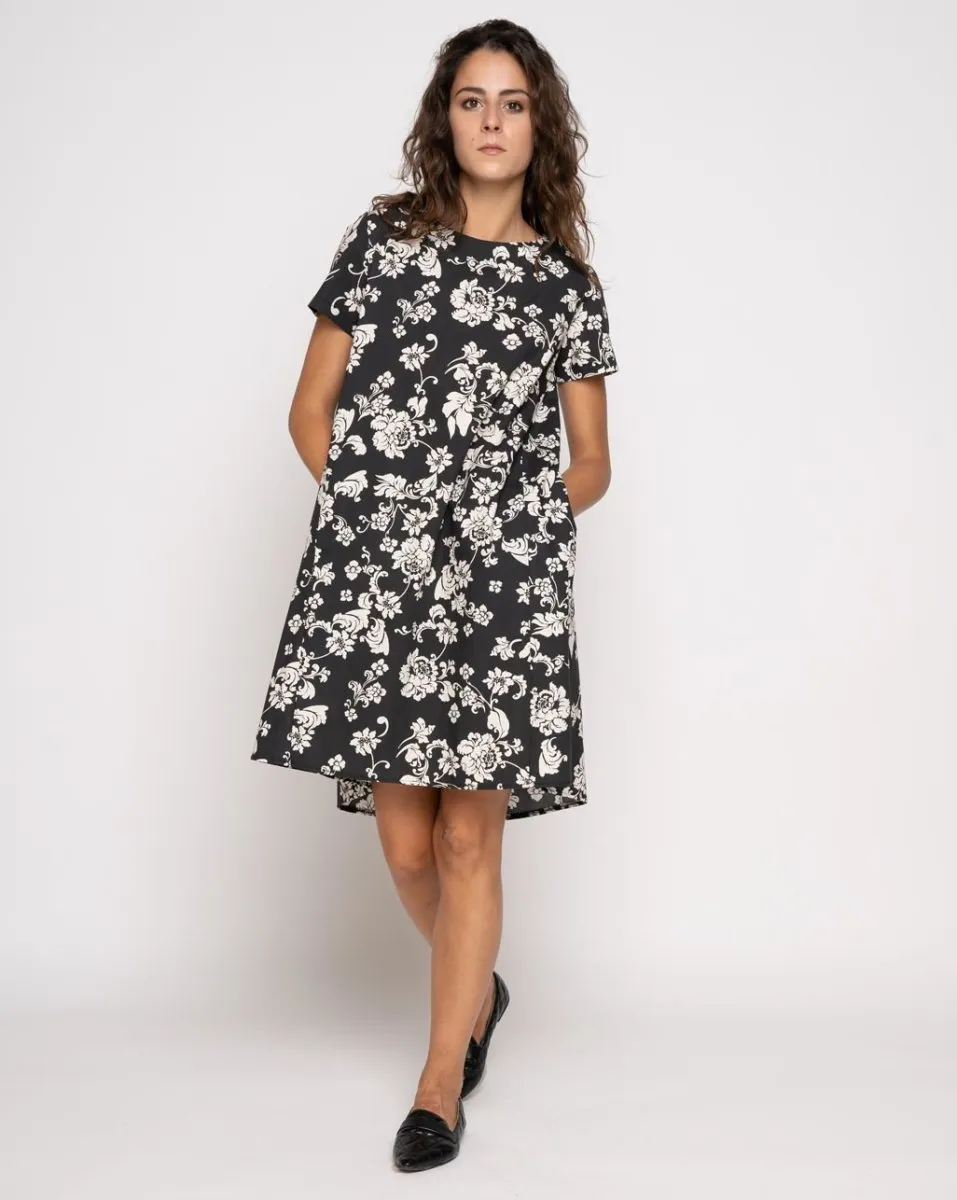 Contrast Babydoll Floral Dress