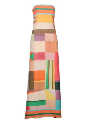 Côte d’Azur Grand Plaid Column Bustier With Slit