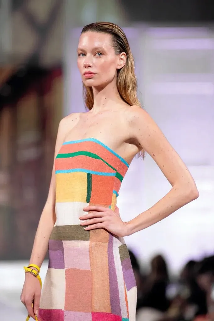 Côte d’Azur Grand Plaid Column Bustier With Slit