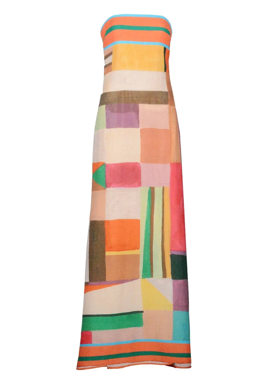 Côte d’Azur Grand Plaid Column Bustier With Slit