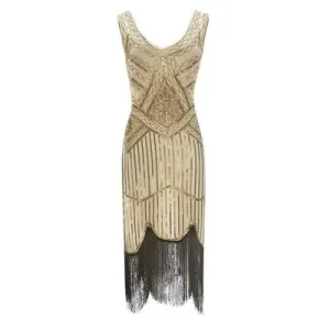Cream and Gold Beaded 1920's Gatsby Dress