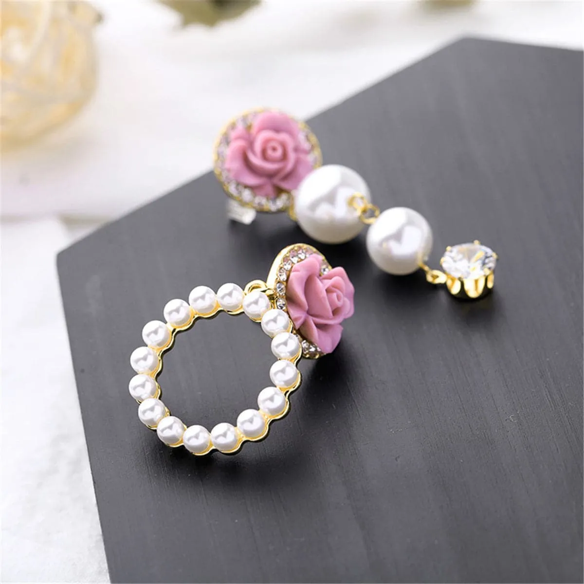 Cubic Zirconia & Pearl Resin 18K Gold-Plated Flower Drop Earring