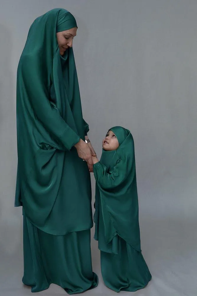 Dark Green KIDS prayer gown from "Mommy and me prayer khimar collection