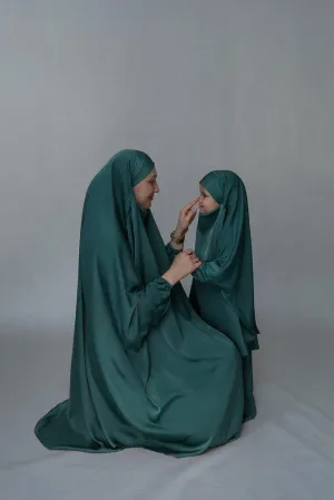 Dark Green KIDS prayer gown from "Mommy and me prayer khimar collection