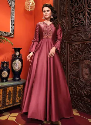 Dark Pink Embroidered Art Silk Gown