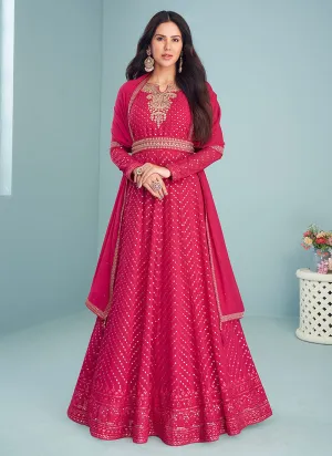 Dark Pink Sequins Embroidered Kalidar Anarkali