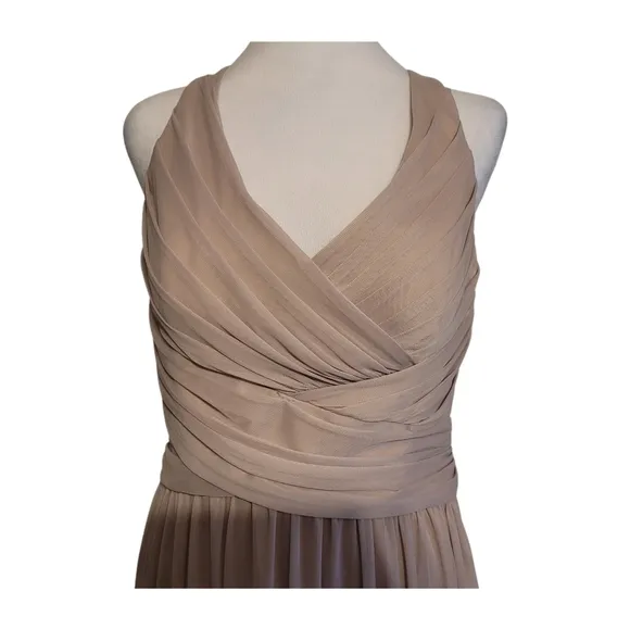 Davids Bridal Criss-Cross Ruched Bust Empire Waist Long Formal Dress Sz 10 EUC