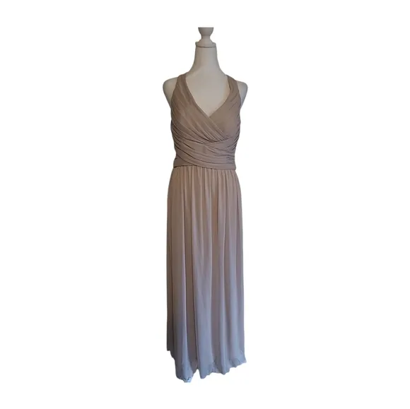 Davids Bridal Criss-Cross Ruched Bust Empire Waist Long Formal Dress Sz 10 EUC